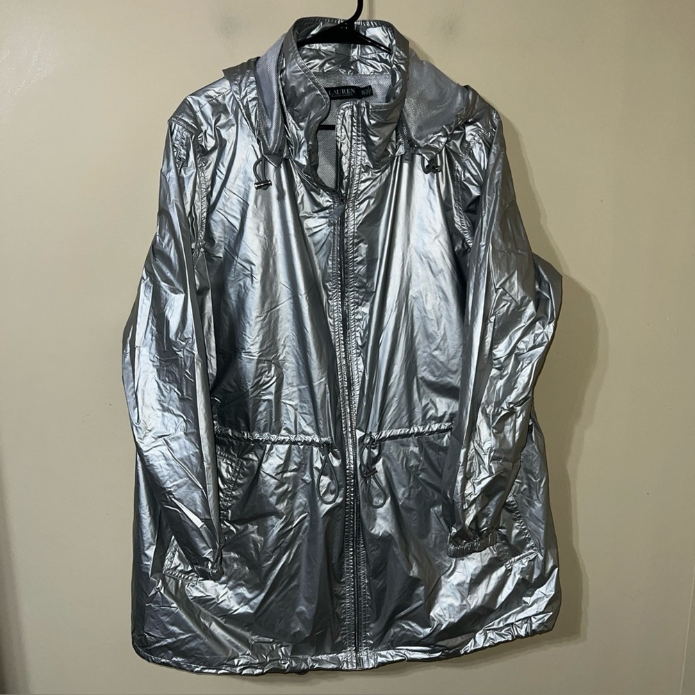 Lauren Ralph Lauren Silver Metallic Taffeta Hooded Jacket Women’s XXL
